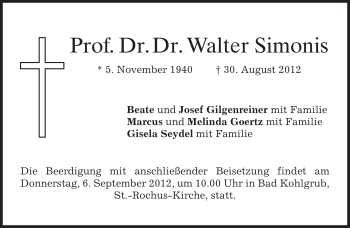 Todesanzeige von Walter Simonis von merkurtz