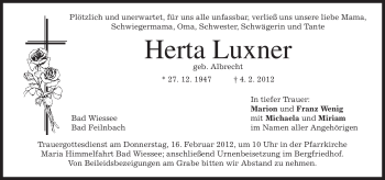 Todesanzeige von Herta Luxner von MERKUR & TZ