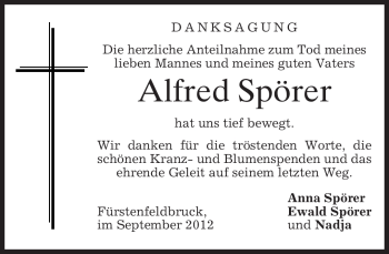 Todesanzeige von Alfred Spörer von merkurtz