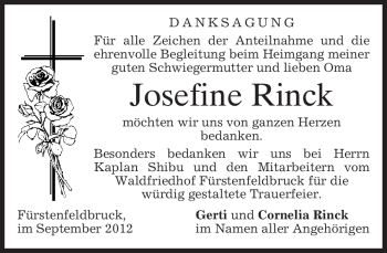 Todesanzeige von Josefine Rinck von merkurtz