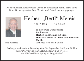 Todesanzeige von Herbert Mereis von merkurtz