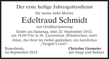 Todesanzeige von Edeltraud Schmidt von merkurtz