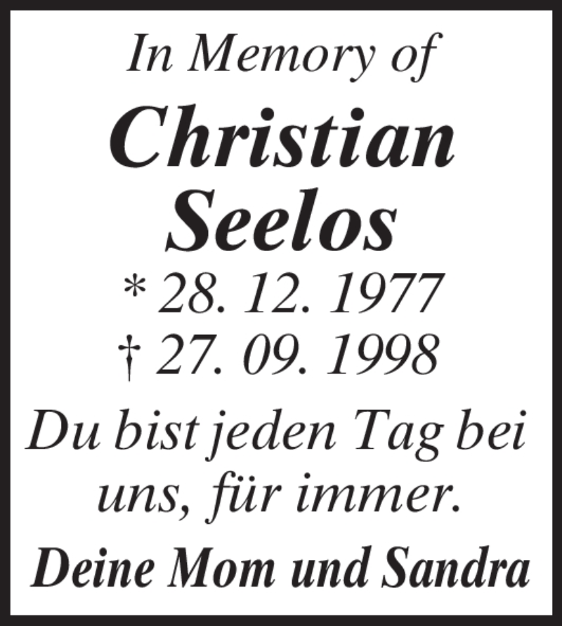  Traueranzeige für Christian Seelos vom 27.09.2012 aus merkurtz