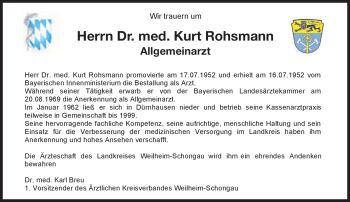 Todesanzeige von Kurt Rohsmann von merkurtz