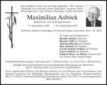 Todesanzeige von Maximilian Asböck von merkurtz