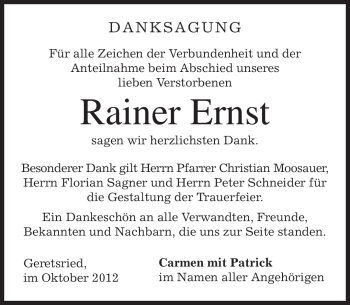 Todesanzeige von Rainer Ernst von merkurtz