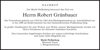 Todesanzeige von Robert Grünbauer von merkurtz