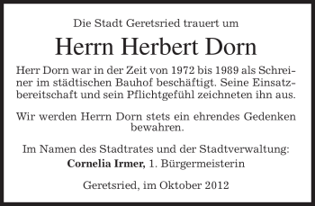 Todesanzeige von Herbert Dorn von merkurtz