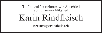 Todesanzeige von Karin Rindfleisch von merkurtz
