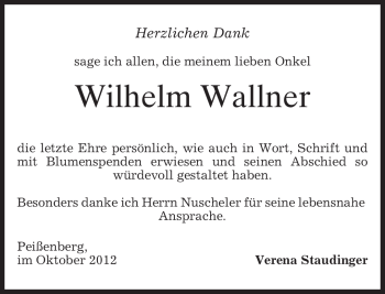 Todesanzeige von Wilhelm Wallner von merkurtz