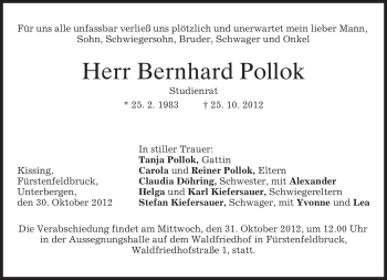 Todesanzeige von Bernhard Pollok von merkurtz