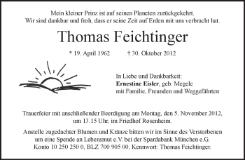 Todesanzeige von Thomas Feichtinger von merkurtz