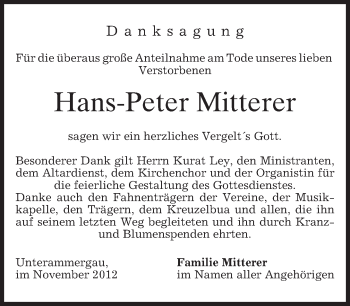 Todesanzeige von Hans-Peter Mitterer von merkurtz