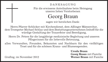 Todesanzeige von Georg Braun von merkurtz