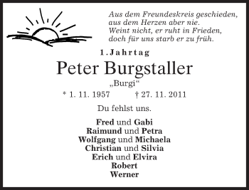 Todesanzeige von Peter Burgstaller von merkurtz