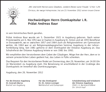 Todesanzeige von Andreas Baur von merkurtz