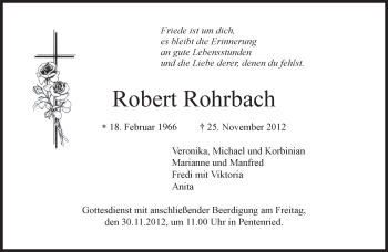 Todesanzeige von Robert Rohrbach von merkurtz