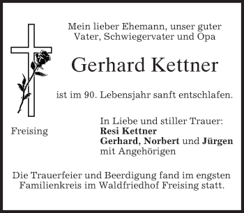 Todesanzeige von Gerhard Kettner von merkurtz