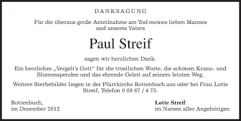 Todesanzeige von Paul Streif von merkurtz