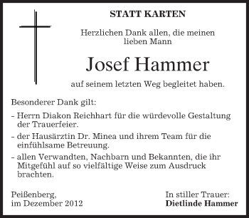 Todesanzeige von Josef Hammer von merkurtz