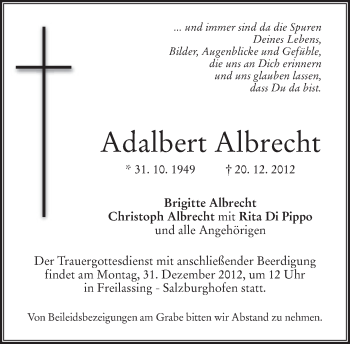 Todesanzeige von Adalbert Albrecht von merkurtz