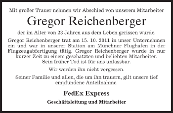 Todesanzeige von Gregor Reichenberger von merkurtz