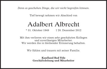 Todesanzeige von Adalbert Albrecht von merkurtz