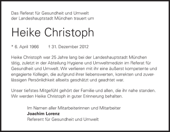 Todesanzeige von Heike Christoph von merkurtz