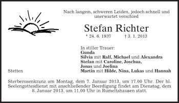 Todesanzeige von Stefan Richter von merkurtz