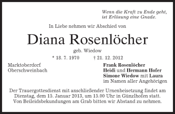 Todesanzeige von Diana Rosenlöcher von merkurtz