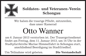 Todesanzeige von Otto Wanner von merkurtz