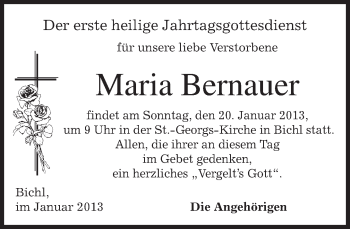 Todesanzeige von Maria Bernauer von merkurtz