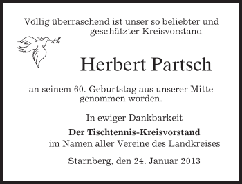 Todesanzeige von Herbert Partsch von merkurtz