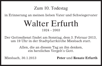 Todesanzeige von Walter Erfurth von merkurtz