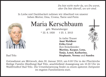 Todesanzeige von Maria Kerschbaum von merkurtz