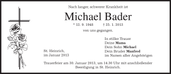 Todesanzeige von Michael Bader von merkurtz