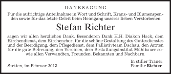 Todesanzeige von Stefan Richter von merkurtz