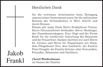 Todesanzeige von Jakob Frankl von merkurtz