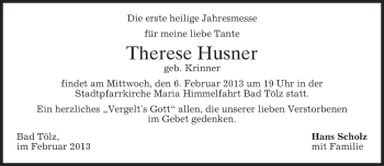 Todesanzeige von Therese Husner von merkurtz