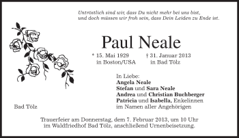 Todesanzeige von Paul Neale von merkurtz