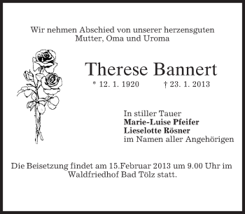 Todesanzeige von Therese Bannert von merkurtz