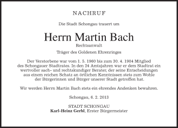Todesanzeige von Martin Bach von merkurtz