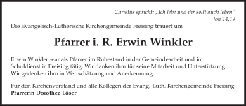 Todesanzeige von Erwin Winkler von merkurtz