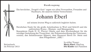 Todesanzeige von Johann Eberl von merkurtz