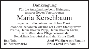 Todesanzeige von Maria Kerschbaum von merkurtz
