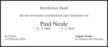 Todesanzeige von Paul Neale von merkurtz