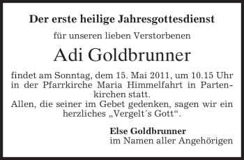 Todesanzeige von Adi Goldbrunner von MERKUR & TZ