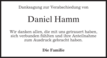 Todesanzeige von Daniel Hamm von merkurtz
