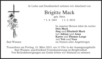 Todesanzeige von Brigitte Mack von merkurtz