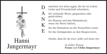 Todesanzeige von Hanni Jungermayr von merkurtz